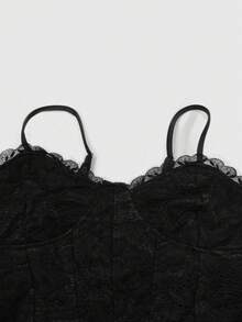 Sexy & Fashionable Versatile Hollow Lace & Ribbon Design Adjustable Strap Jumpsuit, Suitable For Spring/Summer Vacation Wear - Black - View 8