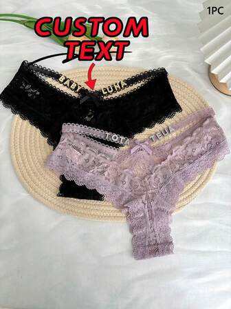 1pc Personalized Text Custom G-String Panty With Crystal Embellished English Letters & Numbers, Hollow Lace Criss-Cross Sexy Bikini Briefs, Customized Name & Date, Ideal Gift For Wife, Friend, Lover, Bestie On Valentine's Day, Christmas, Halloween, Thanksgiving, Birthday, Anniversary