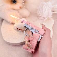 [Without  Butane] Ladies's Creative Lighter, Fingertip Gyroscope Lighter 2-In-1, Butane Lighter, Folding And Rotating For Pressure Relief, Windproof Red Flame, Adjustable Flame, Reusable, Creative Gift - màu đen - Xem 4