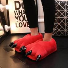 Unisex Paw Claw Slippers Funny Animal Plush Costume Shoes Plush Fuzzy Warm Home House Shoes Slipper Indoor - 小號 + 紅色 - 查看 2