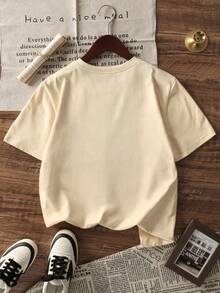 1pc Boys' Casual Teddy Bear Print Round Neck Short Sleeve T-Shirt, Summer Student Youth Clothing - Apricot - View 3