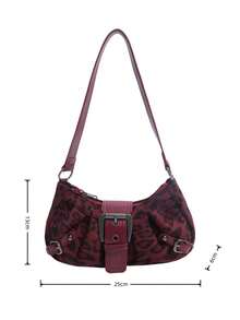 1 Peça Bolsa de Ombro/Axila Feminina Retrô Moto Punk com Rebite, Decoração Ajustável, Grande Capacidade, Couro Sintético Macio e Ombré, Adequada para Trabalho, Transporte, Encontros, Festas - Vermelho - Visão 7