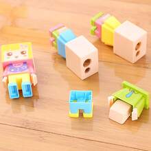 4pcs DIY Building Block Pencil Sharpeners - With Erasers, Cute Cartoon Design, Dual Hole Student Pencil Sharpeners, Sharp And Durable, Suitable For Office And Home Desktop Stationery, Dual Hole Elementary Student Manual Pencil Sharpeners, Eyebrow Pencil Sharpeners - Multicolor - View 5
