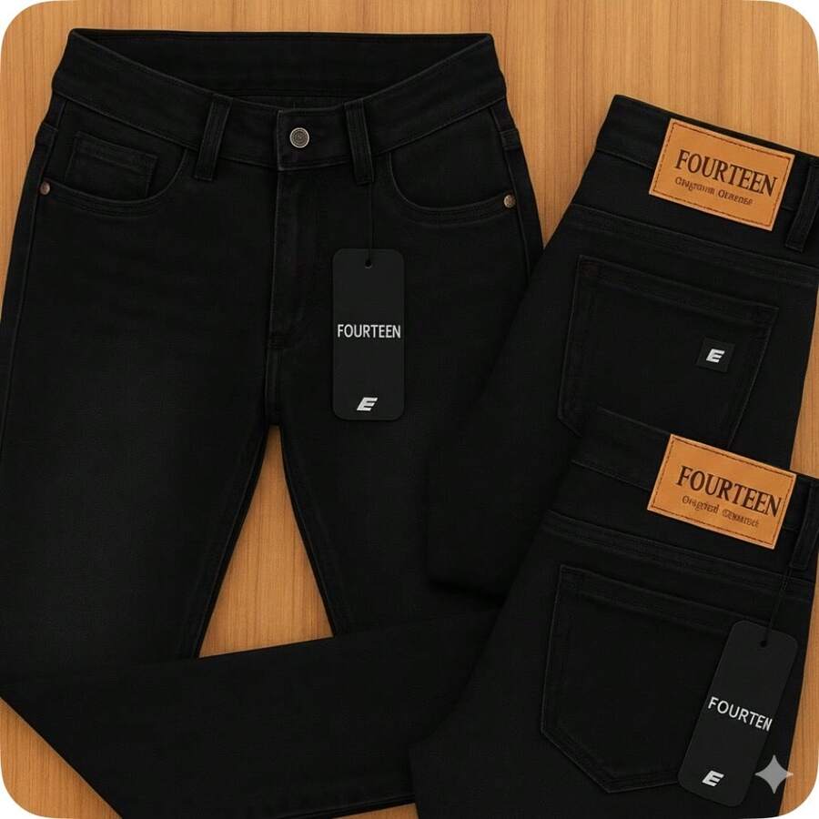 Men's Premium Slim Fit Jeans With Elastane, Black - Quần đen - Xem 1