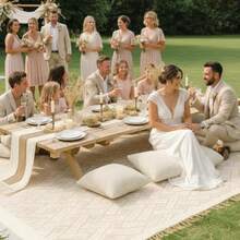 Extra Large Outdoor Boho Picnic Blanket 91'' X 71'' Beige White Table Runner 6 Throw Pillow Cover Woven Cotton Yarn Oversize Beach Blanket Washable For Picnic Camp Wedding - 米白色 - 查看 4