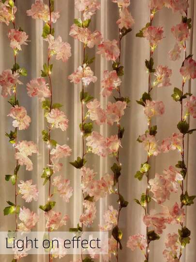 1pc 50LED/20LED DIY Cherry Blossom Branch Vine Lights, Sakura Fairy String Lights - Battery Powered, Indoor Floral Decor, Wedding Decor, Valentine's Day Decor, Fairy Lights, Spring Decor, Floral Theme, Artificial Cherry Blossom Branches, Warm White Light, Spring Decoration, Pink Flower Decor, Suitable For Weddings And Special Occasions, Home, Wedding, Party - Switch Control (Batteries Not Included), Cherry Blossom Themed Items, Party Atmosphere, Wedding Decoration, Decorative Lighting, Battery Powered Lights