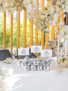 4个迪斯科球桌号牌架 - 玻璃材质，饰以闪亮银色漩涡纹，适用于婚礼、生日和派对装饰、照片姓名架、中心摆件展示、派对餐桌装饰 - 彩色 - 查看 6