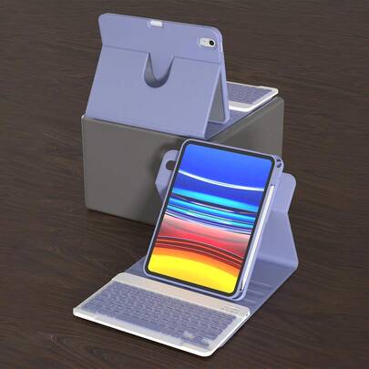 Capa Protetora Com Teclado Giratório Compatível Com Ipad De 10Th Geração, Feita Em Pu, Serve Para Ipad De 10,2", 9/8/7", Air 3/10,5" E Pro De 11" (2018/2020/2021/2022), Com Placa Traseira Em Acrílico E Compartimento Para Apple Pencil, Adequada Para Ipad (A16) De 11" De 11Th Geração (2025), Ajustável Em 3 Ângulos, Compatível Com Ipad Air 4/5/11" (M2) 2024/(M3) 2025, Bateria Integrada De 150 Mah, Roxa Clara.