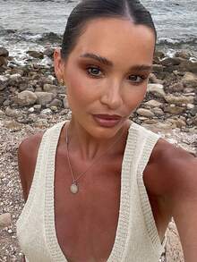 Women's V-Neck Solid Sleeveless Vest With Buckle Design & Elastic Waist Skirt. A Sexy, Simple & Elegant Beach Vacation Style Summer Fashion Set. - Oyster White - View 5