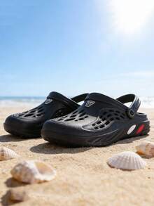 四季男女通用凉鞋，青少年和情侣休闲透气穿孔拖鞋，户外沙滩水上鞋，水上徒步鞋，雨天排水舒适拖鞋，用途广泛（某些穿孔可能未完全打孔） - 黑色 - 查看 9