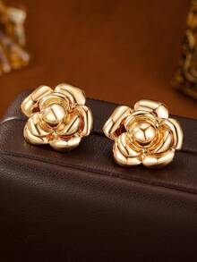 1 Pair 3D Rose Earrings, Thick Multi-Layer Floral Dangle Earrings For Women, Suitable For Wedding/Vacation/Party/Daily Wear, High Polished Exaggerated Flower Earrings, Anniversary/Mother's Day/Birthday/Valentine's Day/Christmas Jewelry Gift - Camellia Earrings - View 6