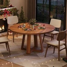 LIZHOUMIL 47 Inch Round Dining Table For 4-6 People, Circle Kitchen Table With Cross Base, Farmhouse Wood Dinner Table For Apartment, Kitchen, Living Room - Brown - View 7
