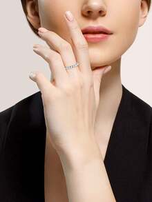 XUJIA 1pc Moissanite Eternity Ring, 925 Sterling Silver Women's Wedding Band, Full Eternity Ring, 3mm Round Brilliant Moissanite Ring, Sparkling Anniversary Party Birthday Jewelry Gift - Silver - View 4