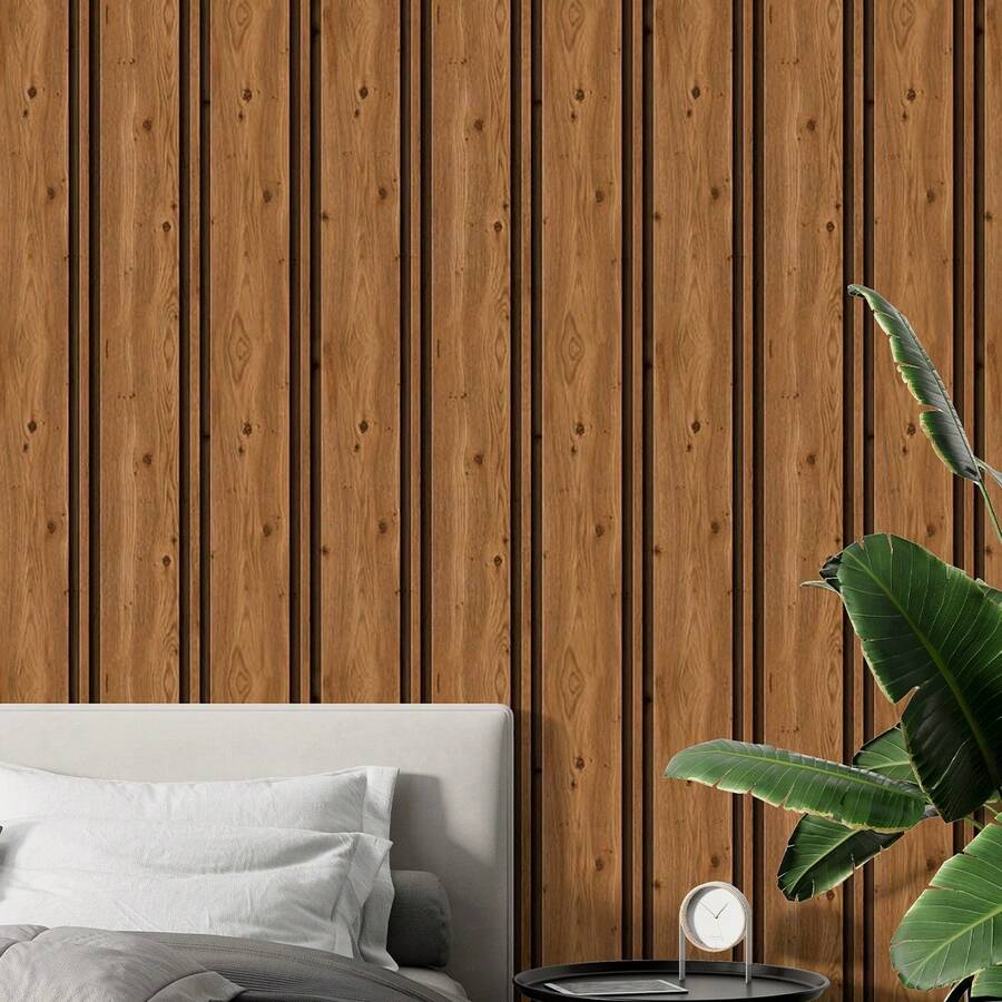 Adhesive Wallpaper With Rustic Wood Ribbed Pattern, Natural Oak, Thick Strips - Multicolored 5 - View 1