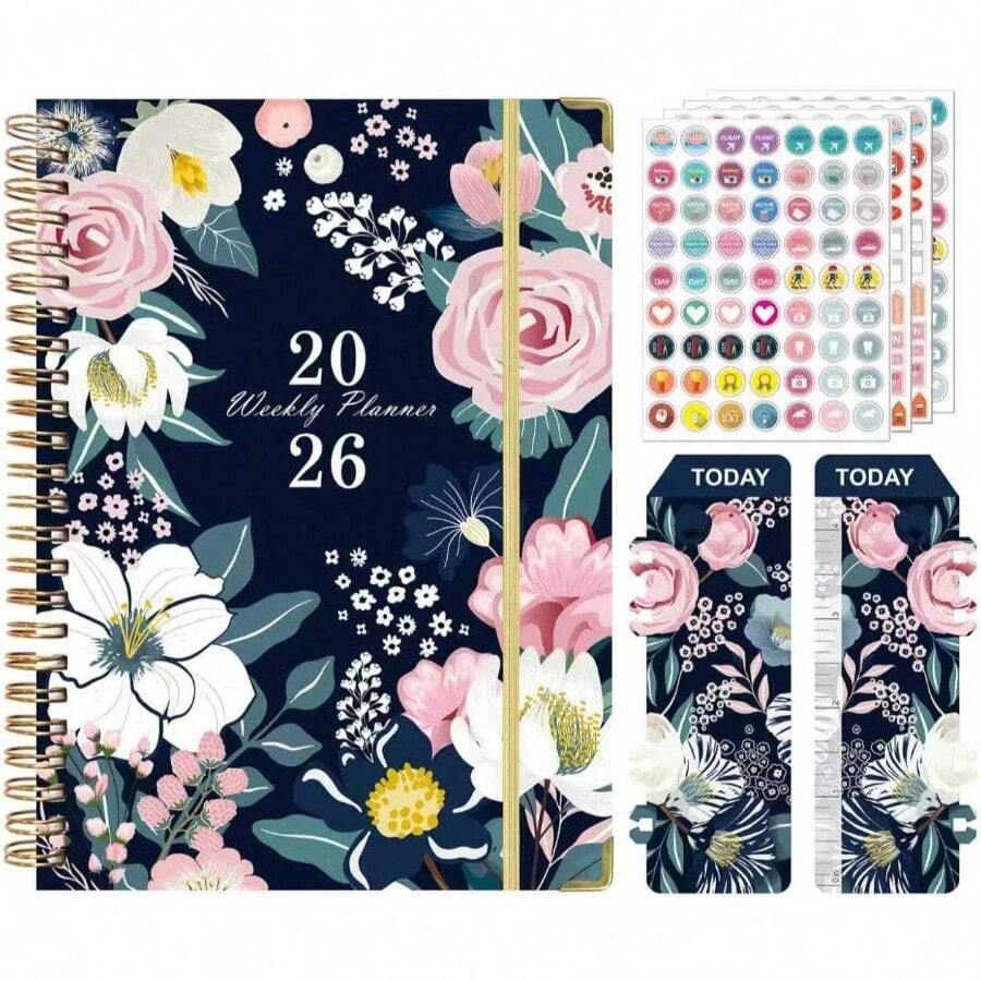 Agenda 2026 en Espaol u2013 planificador 2026 semanal y mensual, planificador diario con pestaas, Planificador de tapa dura, Tamao A5, para Escuela, Oficina y Hogar Rosa - Rosa - Ver 1