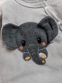 Baby Boy Elephant Print Footie Romper With Side Snap Closure, Cute Elephant Design - Grey - View 4