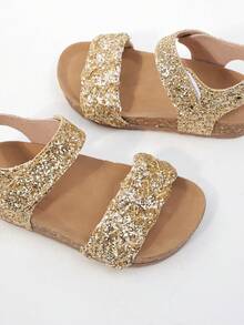 2025 Sommer Mode Mädchen Römische geflochtene Sandalen, Riemen Design, atmungsaktiver Fußschutz, rutschfeste leichte Korksohle (Sohlenfarbe zufällig) - Gold - Übersicht 9