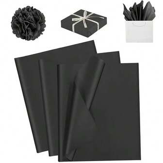 50pcs-Black Tissue Paper, Black Wrapping Paper Bulk For Weddings, Birthday DIY Project Festival Wrapping Crafts Decor, Gift Bags Packaging Wedding Shower Birthday Holiday DIY Crafts Decorations, Graduation, Birthdays And All Occasions, Halloween, Christmas, Thinksgiving