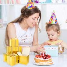 Paquete de 100 cajas de regalo doradas de 2 x 2 x 2 pulgadas cajas de regalo doradas con cintas para bodas Mini Cajas de Regalo para Regalos de Boda Regalo de Cumpleaños Fiesta - Aire - Ver 5