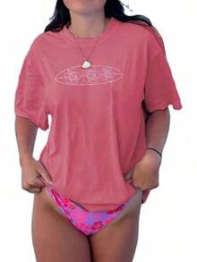 Women's Tops Letter Tee Graphic T-Shirts, Women Teens Oversized Graphic Tee Shirts Y2k Short Sleeve Floral Aesthetic Tshirt Top Summer Cute Preppy Clothes-For Women, Holiday, Vacation,Daily Casual Fashion And Versatility. - Áo mùa hè màu đỏ hồng - Xem 10