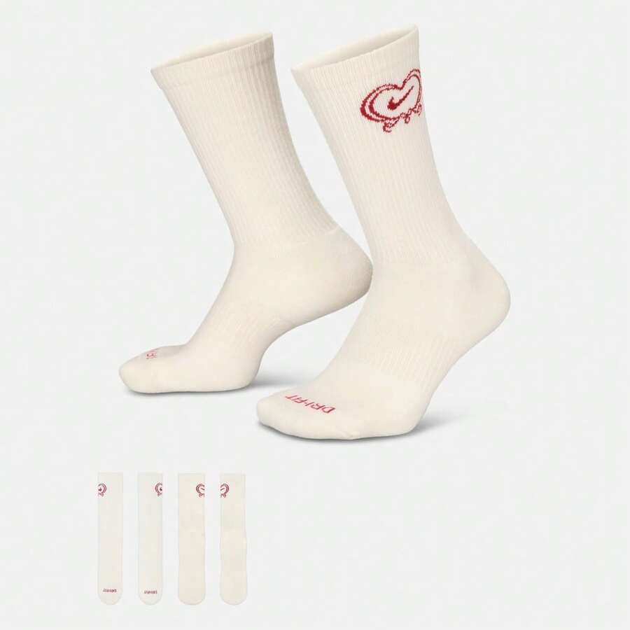 Nike 1 Pair Unisex Crew Socks, Valentine's Day Design - White - View 1