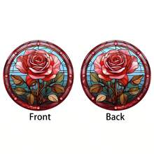 2D平面彩绘玻璃玫瑰吊坠，1个装 - 圆形亚克力悬挂装饰，适用于家居、窗户、花园、圣诞节、情人节、婚礼、生日装饰 - 轻巧耐用，室内/室外皆宜 - 充满活力的2D平面设计和彩绘玻璃艺术效果，是完美的礼物之选 - 适用于客厅、卧室或派对装饰的艺术品 - 亞克力-圓 - 查看 8