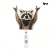 1pc/2pcs/3pcs Raccoon Shaped Retractable ID Badge Holder, Acrylic Material, Name Tag Clip, Suitable For Nurses, Work, Volunteers, Office And More, With English Text, Also Applicable For School Supplies And Back To School Season - Multicolor - View 6