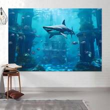1件鲨鱼水下摄影背景布 - 海洋主题横幅，适用于生日派对装饰和水族馆拍照亭 - 彩色 - 查看 4