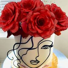 1 pieza/Set de 3 piezas Decoración para pastel de retrato de arte lineal de acrílico negro, adecuado para decoración de pasteles de cumpleaños, bodas y fiestas - Multicolor - Ver 4