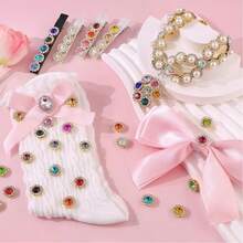 100/50pcs/Pack 12mm Round Rhinestone Flower Buttons, Sunflower Shiny Design, Double Flower, Sewing DIY Accessories, Bows And Crafts - Hot Pink - View 6