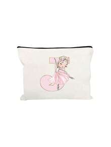 1 Personalized A-Z Initial Print Makeup Bag, Ballerina Girl Letter Print,Lightweight Makeup Organizer,Stylish Zippered Storage Bag, Multi-Functional Toiletry Pouch,Initials Option, Durable Fabric-Like Texture For Travel, Everyday Use,For Makeup, Skincare Products, Phones, Coins, Gifts, Weddings, And Holidays For Women And Girls, The Perfect Gift For Birthdays, Weddings, Holidays, And Parties