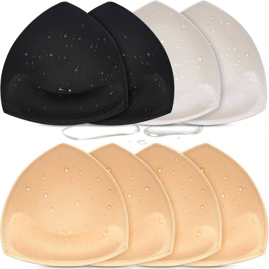 - Insertos impermeables para traje de bao, 4 pares de almohadillas para orejas de traje de bao, insercin push para mujer, relleno de bikini con borde cosido - negro beige blanco + C/D - Ver 1
