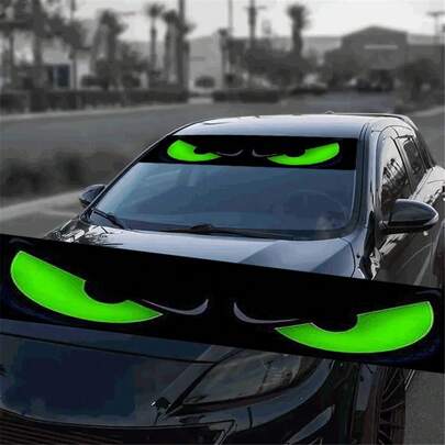 1pc Car Sticker, Green Angry Eyes Design - Universal Front Windshield Decal - Scratch-Resistant, Vehicle Use. Holidays Gift, Car Decoration, Car Accessory, Car Sticker, Durable & Easy To Apply, Perfect For Anime Fans & Car Enthusiasts, Anime Car Accessories, Vehicle Customization, Bold Graphic Design, Highquality Print