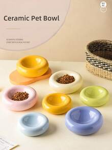 Large Capacity Ceramic Pet Bowl With Donut Shape Design - Wide Rim To Prevent Spilling! Suitable For Cats And Small/Medium Dogs, Easy To Clean, Fashionable, Prevents Chin Acne