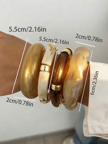 4 peças/2 peças/1 peça Conjunto de Pulseiras Vintage Elegantes de Moda Casual com Estilo de Moeda Antiga, Acrílico Geométrico Assimétrico Onda Curva Contas de Bambu Elásticas Empilhadas, Pulseira Minimalista Personalizada de Alto Nível com Tie Dye Exagerado CCB Espaçador, Ideal para Mulheres, Férias, Festa, Encontros, Combinação Diária, Presente de Feriado - Multicolorido - Visão 6