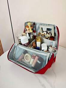 Upright Cosmetic Bag, Large Capacity Multi-Functional Portable Travel Business Toiletry Bag, Spacious Stationery Storage Bag, Multi-Compartment Design + Durable Fabric + Mesh Pockets, Portable Skincare Products Storage, Gift For Women, Christmas Gift, Great Gift For Her - Multicolor - View 3