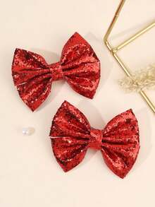 2pcs Sparkling Plain Hair Bows For Girls Gold Sequins Covered Bow Alligator Clips Party Dance Party Hair Clips Shiny Girls Pigtail Bows Barrettes Kids Hair Accessories - Đỏ - Xem 9