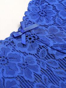 Jacquard-Blumen-Spitzen-Sexy-Damen-Slips mit Schleifendetail, modisch, bequem, atmungsaktiv, hautfreundlich, verführerische Damen-Unterwäsche - Blau - Übersicht 3