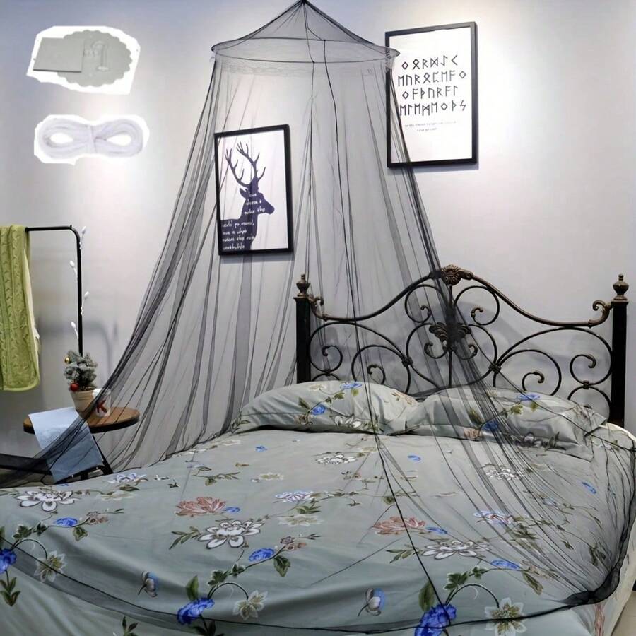 Red de mosquitos redonda colgante con decoración de estrellas brillantes y accesorios de ganchos adhesivos, fácil instalación, dosel de cama de princesa para protección contra el polvo e insectos