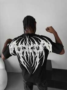 男士宽松休闲百搭深色印花高街时尚短袖T恤