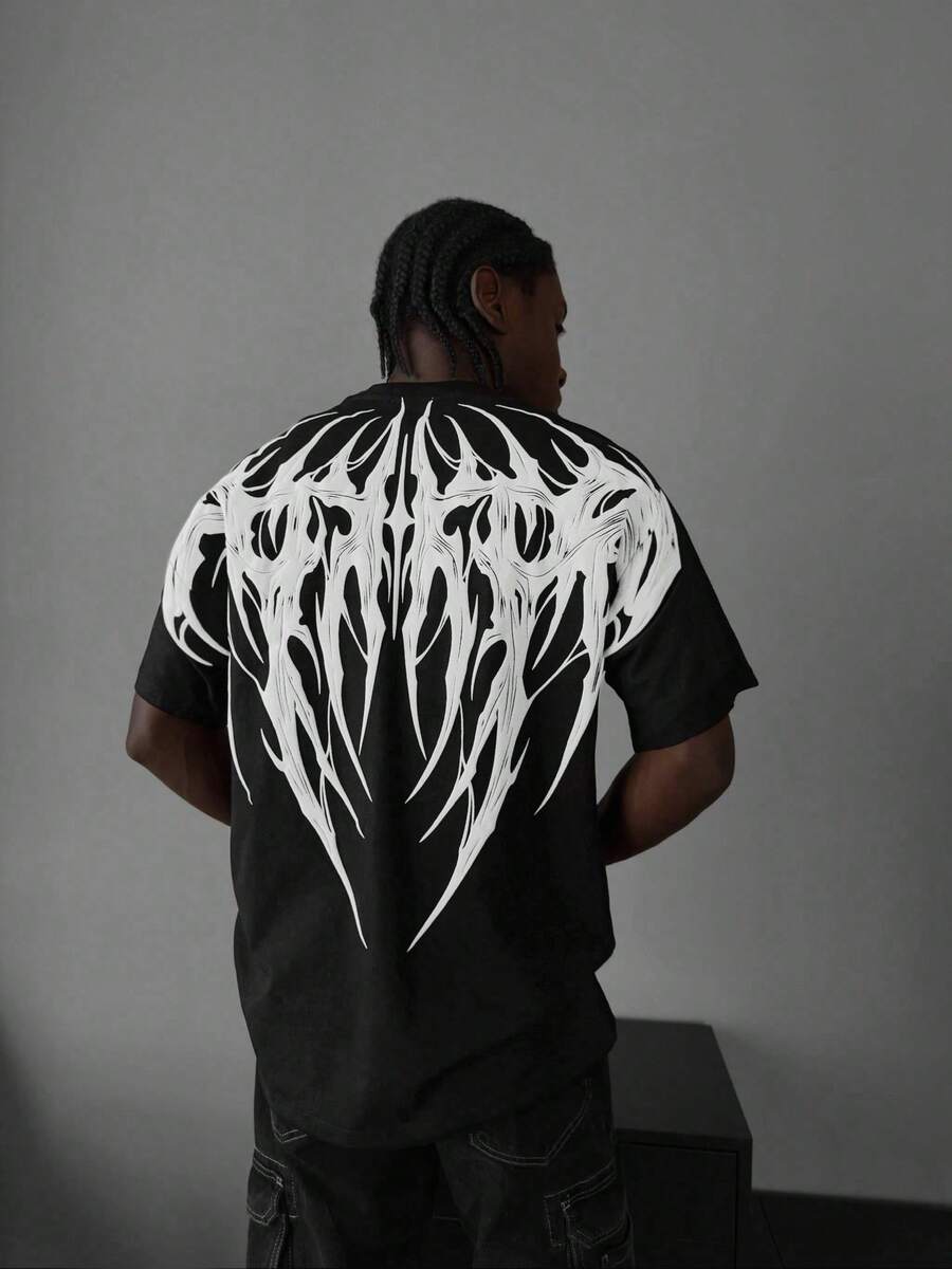 男士宽松休闲百搭深色印花高街时尚短袖T恤