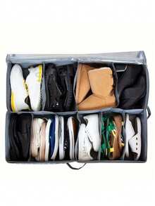 1 pieza Caja de almacenamiento plegable para zapatos debajo de la cama con 12 compartimentos, organizador de zapatos apilable a prueba de polvo de tela no tejida, de estructura resistente y ahorro de espacio, apto para tacones y zapatillas, organizador de zapatos debajo de la cama, contenedor de zapatos plegable de tela con tapa y ventana transparente, bolsa de almacenamiento con 2 asas, 29.3 pulgadas, organización y almacenamiento esencial para el hogar - Gris Oscuro - Ver 3