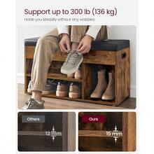 VASAGLE Shoe Bench With Cushion Storage Bench With Padded Seat 3 Compartments Hidden Storage Shelves Living Room Lounge Hallway Bedroom Load Capacity 150 Kg Rustic Brown LHS30BX - 鄉村棕色 - 查看 6