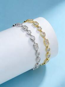ORSA JEWELS 1件S925纯银椭圆形圆形矩形锆石网球链手链，简约腕链手饰，女士复古配饰，个性化周年纪念礼物 - SB213 - 查看 2