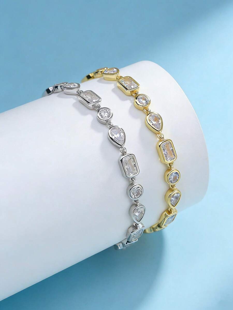 ORSA JEWELS 1件S925纯银椭圆形圆形矩形锆石网球链手链，简约腕链手饰，女士复古配饰，个性化周年纪念礼物