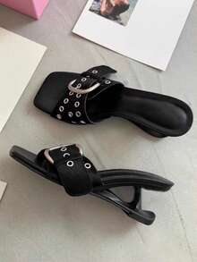 Sandały na wysokim obcasie w stylu retro, minimalistyczne, z kokardką i kropkami, zdobione serduszkami, dla kobiet