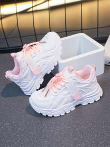 1 Pair Unisex Casual Running Shoes, Lightweight Mesh Breathable Upper, Striped Pattern Design, Low-Top Style, Suitable For Daily Wear, Running And Leisure Activities - Spring/Autumn/All Year Round - Pink - View 4