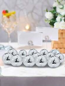 4个迪斯科球桌号牌架 - 玻璃材质，饰以闪亮银色漩涡纹，适用于婚礼、生日和派对装饰、照片姓名架、中心摆件展示、派对餐桌装饰 - 彩色 - 查看 8