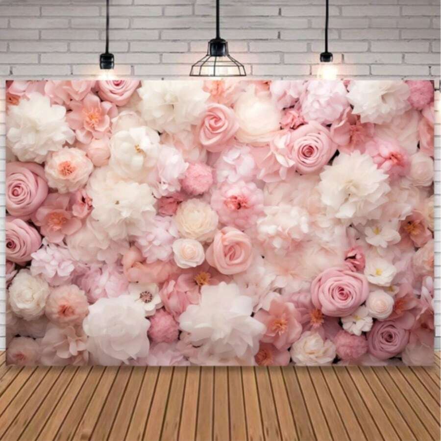 Spring Pink & White Rose Portrait Backdrop, Floral Wall Photography Background For Wedding, Bridal Shower, Party Decor, Studio Props - Multicolor - View 1