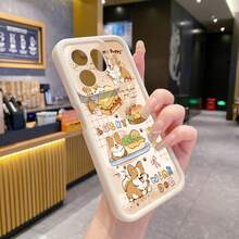 1pc Cute Puppy Eating Burger Shockproof Phone Case, UV Printed For Samsung/Galaxy/Infinix/Redmi/OPPO/VIVO/Realme Android Models - Beige - View 6